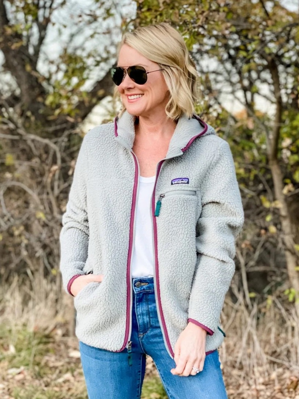 Patagonia Women’s Retro Pile Hoodie Feather Grey Full Zip Fleece Jacket Large